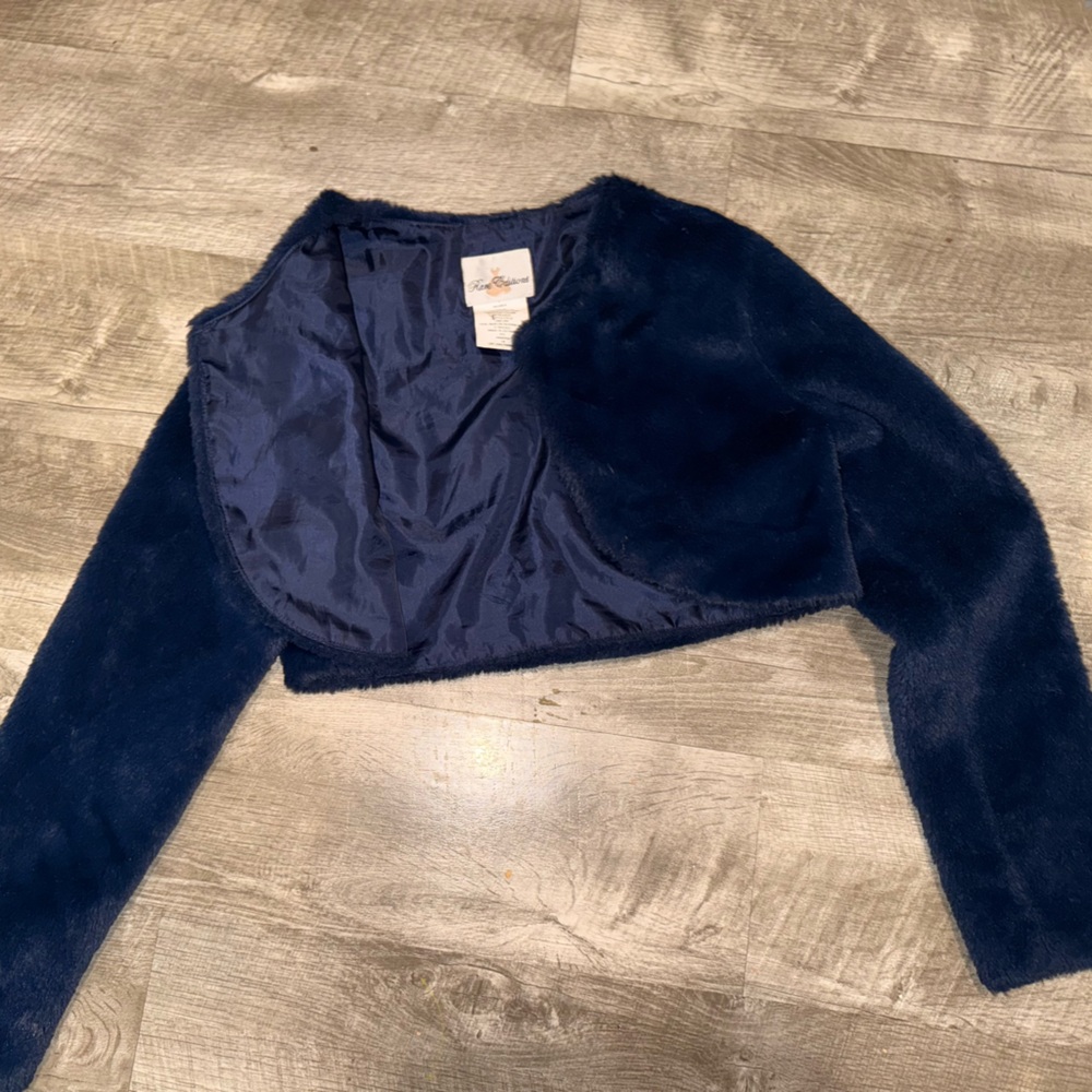 Rare Editions Navy Faux Fur Shrug